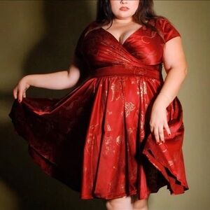Laura Byrnes Ava dress in burgundy & gold witchy toile